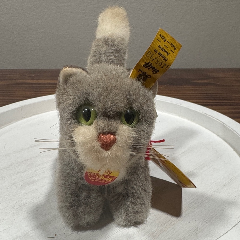 Vintage Steiff “Kitty” Plush Gray and White Standing Kitten - 1495/10 ALL TAGS